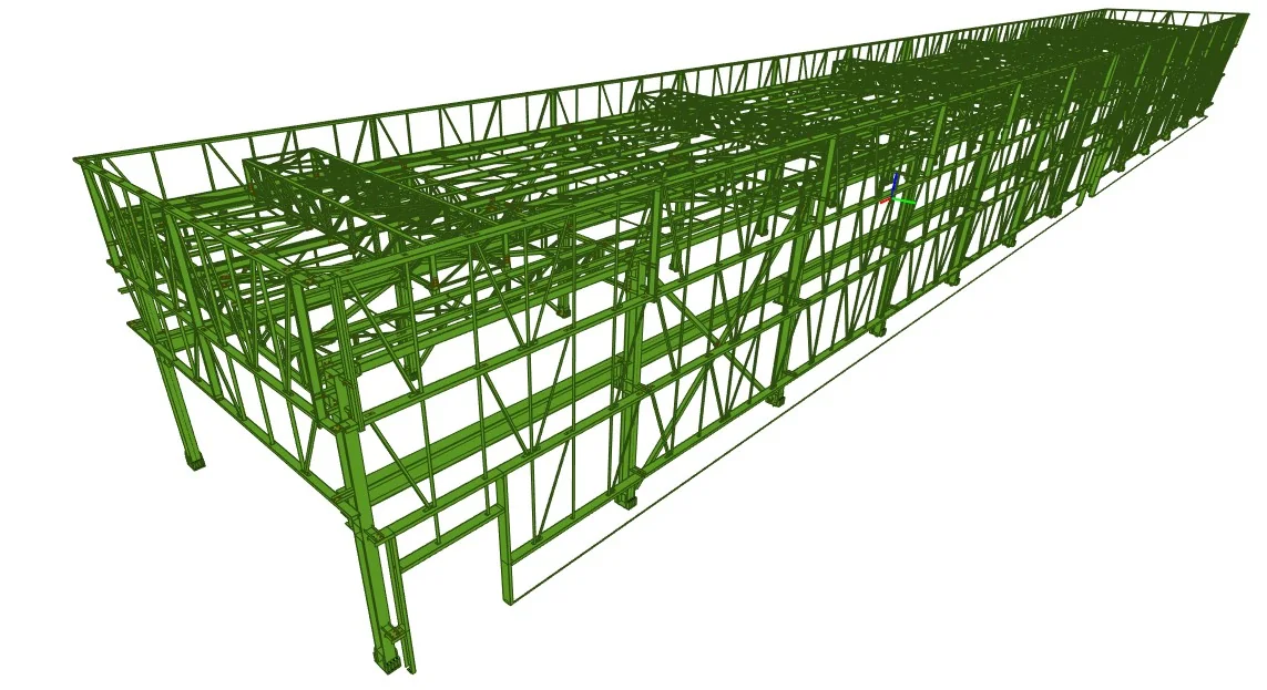 Vista general del modelo estructural desarrollado para Línea 7 de Metro